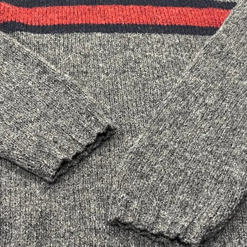 Eddie Bauer Vintage V-neck Wool Sweater, USA, Red Navy Stripe, Charcoal, L Tall
